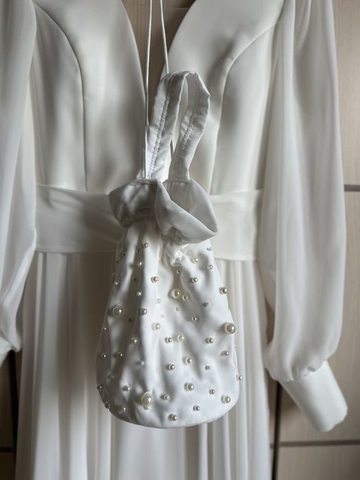 Sukienka ślubna jedwabna silk Ochocka Atelier długi rękaw super stan