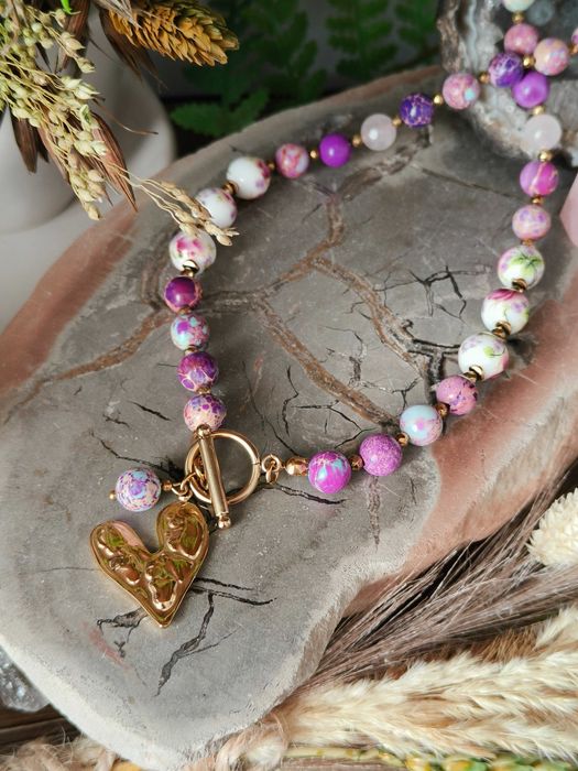 Naszyjnik Jaspis, ceramika , serce , kwiaty