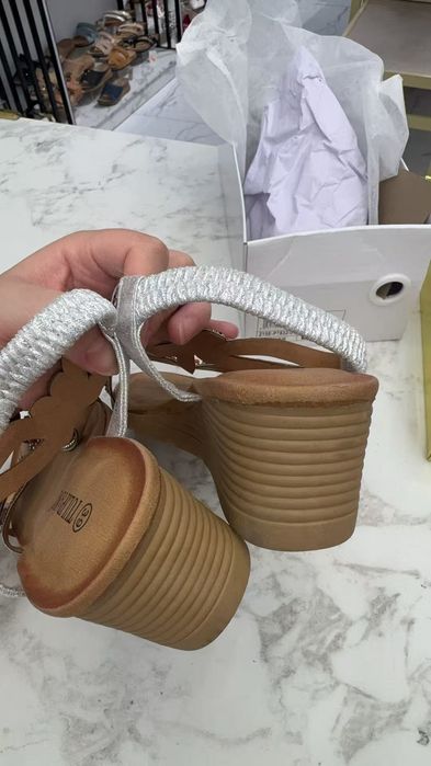 Tulipano Silver Beaded Boho Wedge Sandals (New in Box)