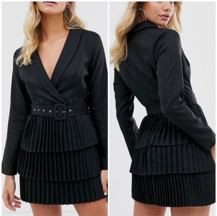 Czarna plisowana sukienka mini z paskiem L 40 xl 42 in the style