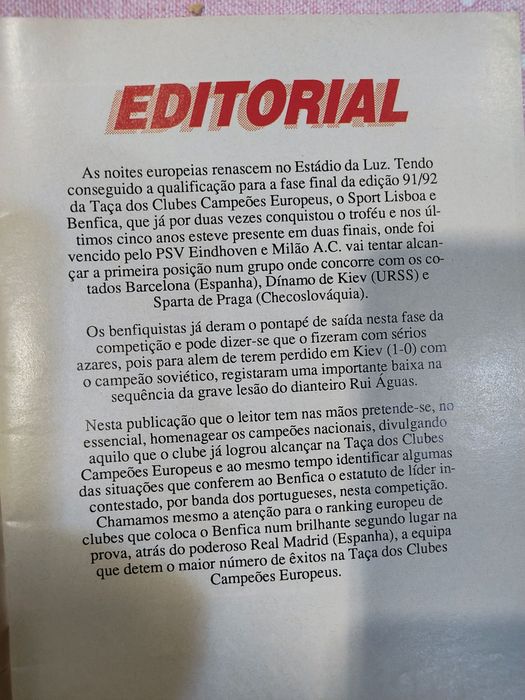 Guia dos campeões Benfica dezembro 1991