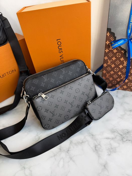 Сумка мужская серая Louis Vuitton trio чоловіча луі вітон сіра