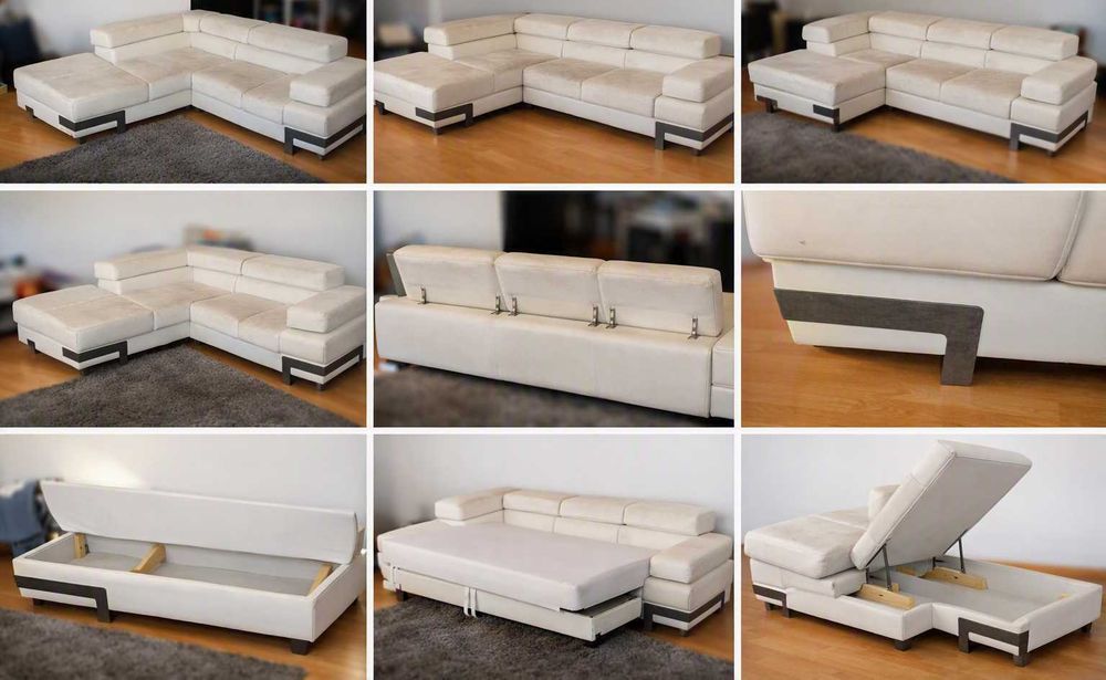 Sofá de canto modular com cama e caixa de arrumação para renovar