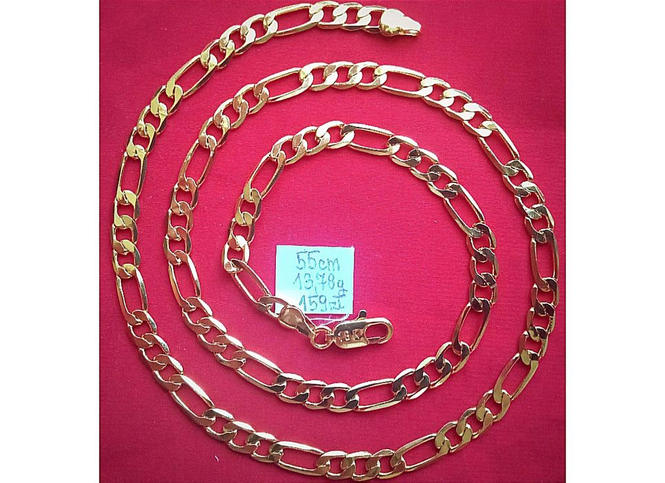 18K Grawer Pozłacany jak Złoty Łańcuszek Naszyjnik Figaro 55cm 6mm
