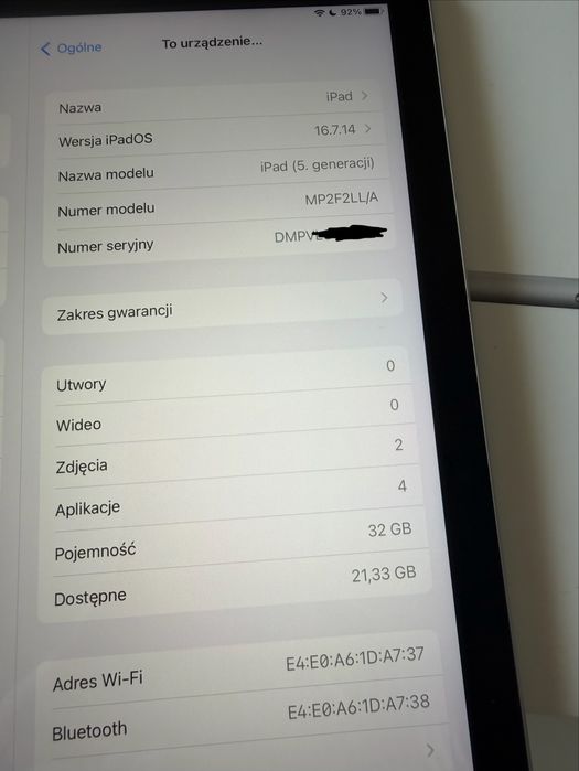 iPad A1822 5. gen 32GB Wi-Fi stan IDEALNY