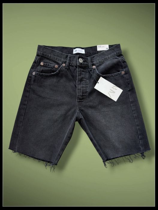 Czarne Dżinsowe Szorty Washed Zara Retro Cycling Shorts Rozmiar S
