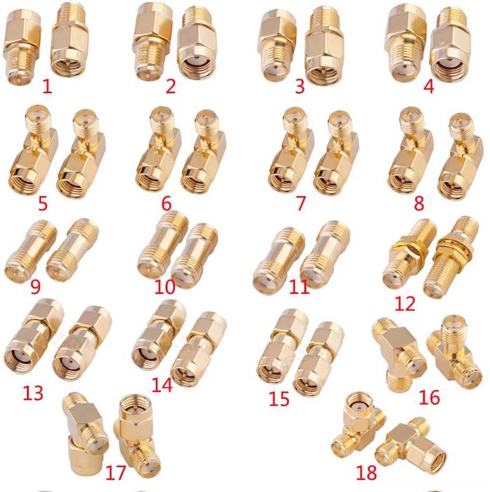 Різіні набори перехідників з SMA на RP-SMA, N, F, TNC, BNC, UHF