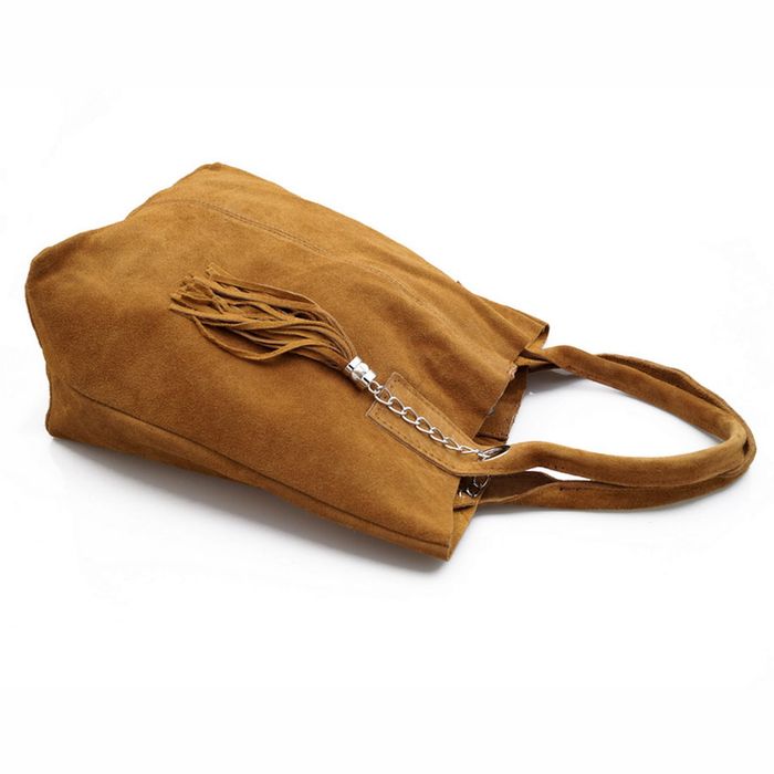 VERA PELLE torebka zamszowa worek shopper z saszetką V093 c.brązowa