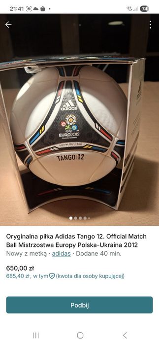 Oryginalna piłka Adidas Tango 12. ME 2012 Polska-Ukraina