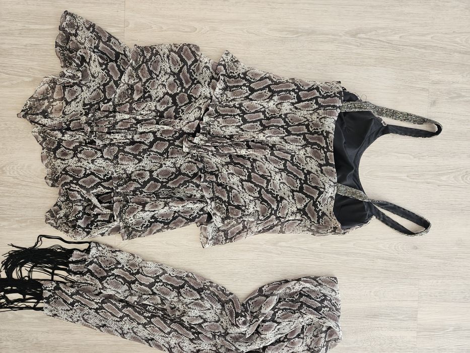 Vestido de alças e missangas em padrão cobra - L