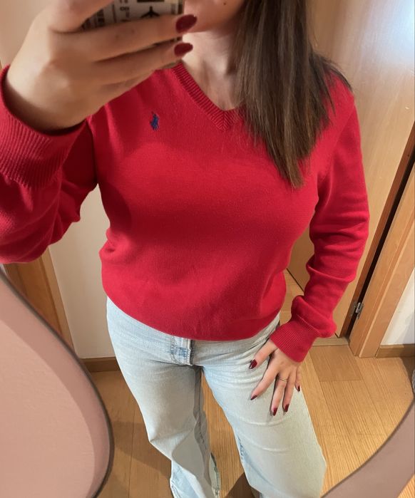 Camisola vermelha com gola em V Ralph Lauren