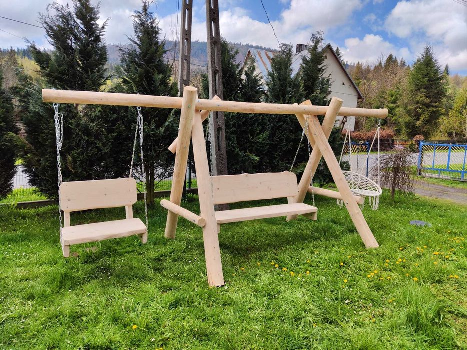 Drewniana huśtawka ogrodowa GRUBE BALE Stelaż huśtawki DO OGRODU +