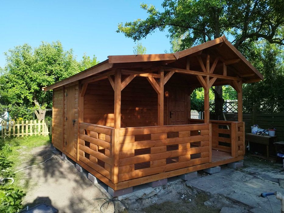 domek drewniany,letniskowy,wym.4mx5m,ogrodowy, z komórką, parterowy