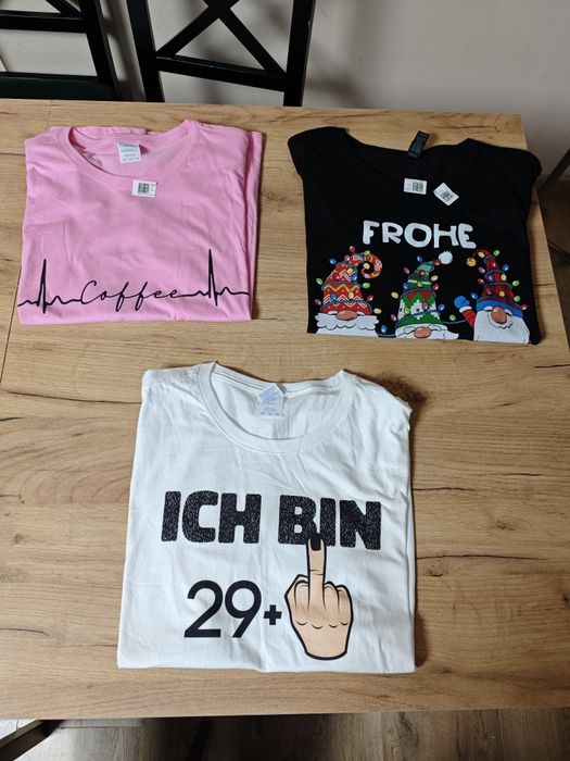 Zestaw 3 nowych koszulek bawełnianych, t-shirt, plus size, z nadrukiem, XXL, damskie (W)