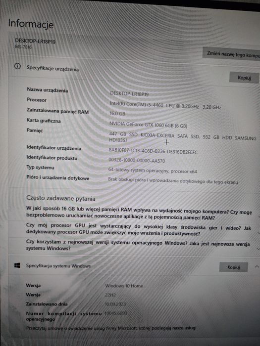 Komputer gamingowy gtx 1060 i5 2dyski