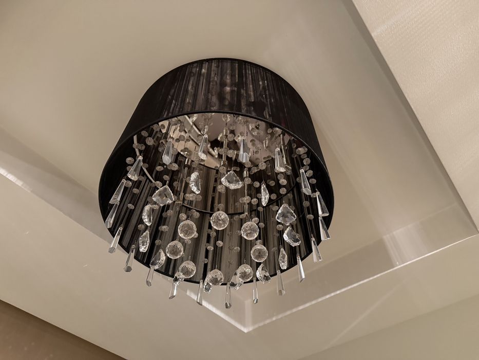 Lampa sufitowa czarna z kryształami, kryształkami śr. 48cm