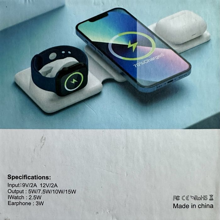 Podróżna ładowarka indukcyjna 3w1 Iphone.