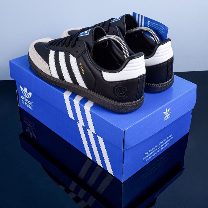 (1903) Акція! Кросівки кеди Adidas Samba сірі з чорним (42 43 44) адідас