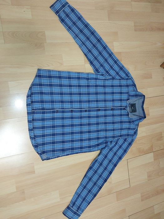 Błękitna koszula w kratę r M bawełna Slim