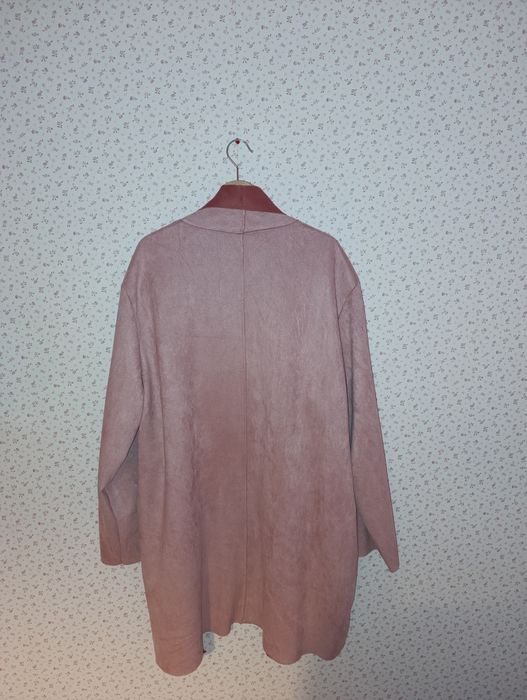 Płaszcz 50 5xl shein różowy zamszowy kimono pudrowy róż