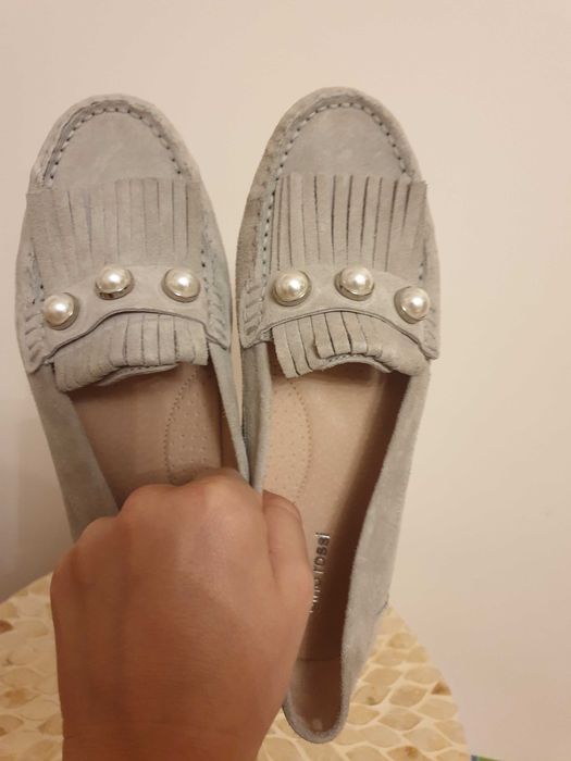Mokasyny szare, jasny beż, Gino Rossi 38, skóra zamsz