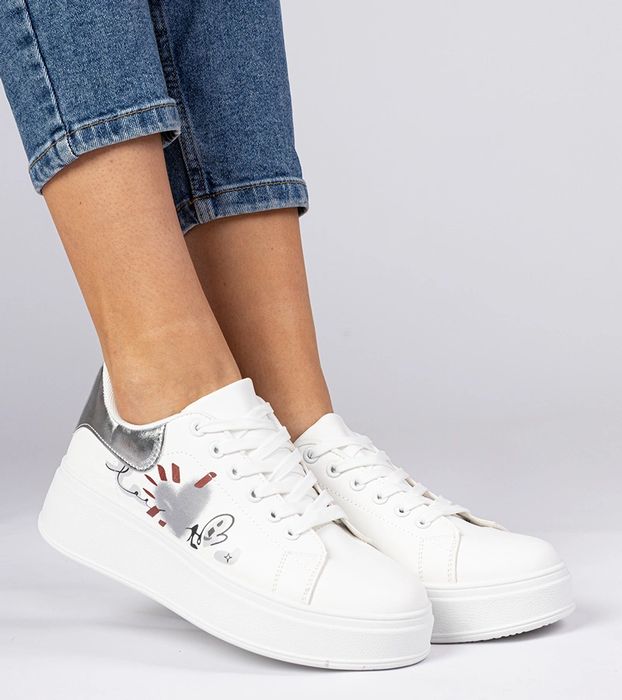 Biało-srebrne sneakersy trampki sportowe damskie Zelinda