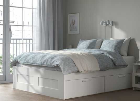 Cama IKEA Brimnes branco 140x200, estrado e colchão