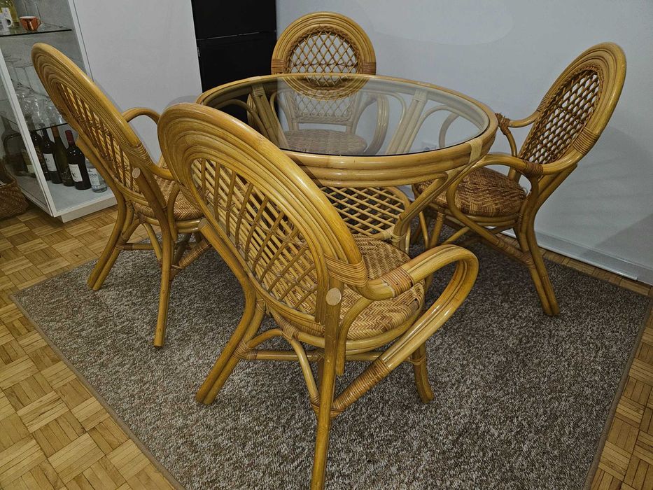 Stół + krzesła rattan