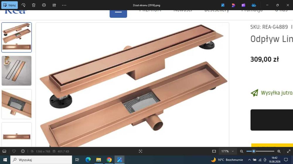 Odpływ liniowy 90 cm Neox Pro w kolorze miedzi -30% taniej