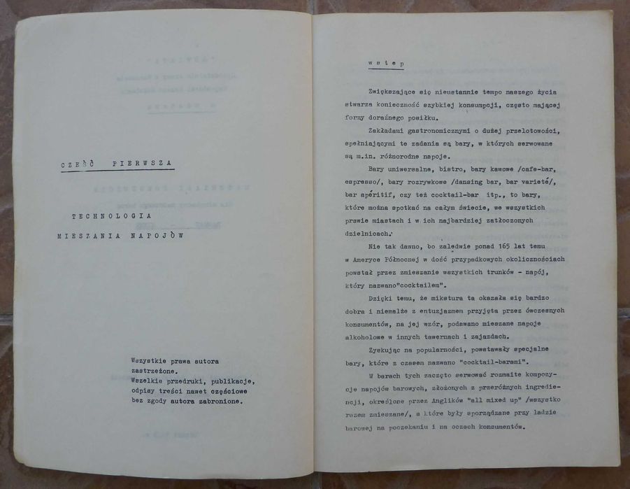 Materiały dla słuchaczy kursu barman - mixer - Zdzisław T. Nowicki - 1973r.