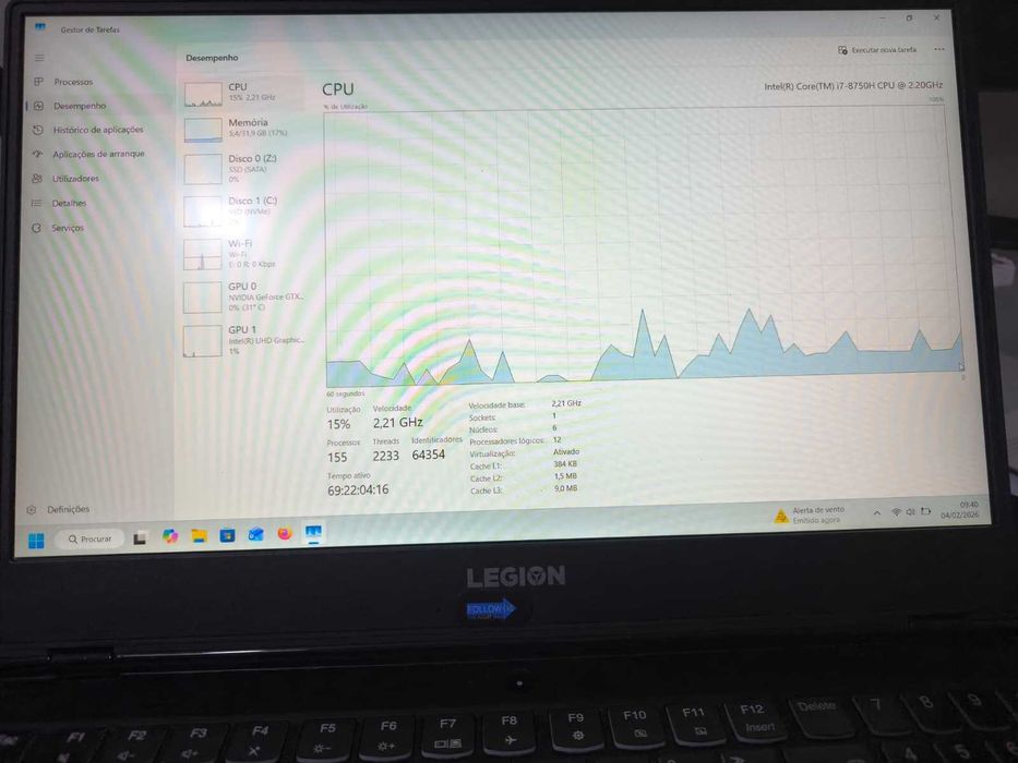 Portátil Lenovo Legion Y530 como novo! i7 8750H 2,20Ghz/32GB RAM/2 SSD