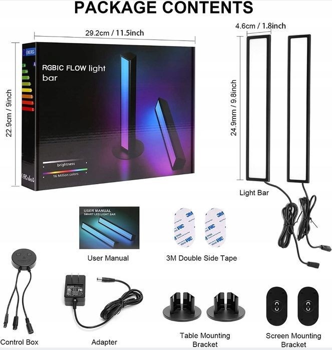 Lampa aled light do TV PC Light bar RGB 2 szt