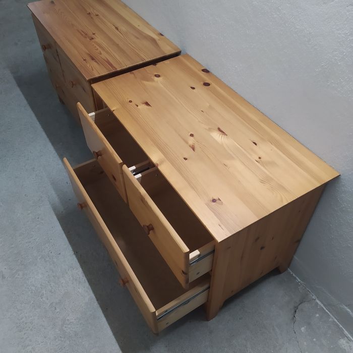 Zestaw, 2 x komoda drewniana 3 szuflady, sosna