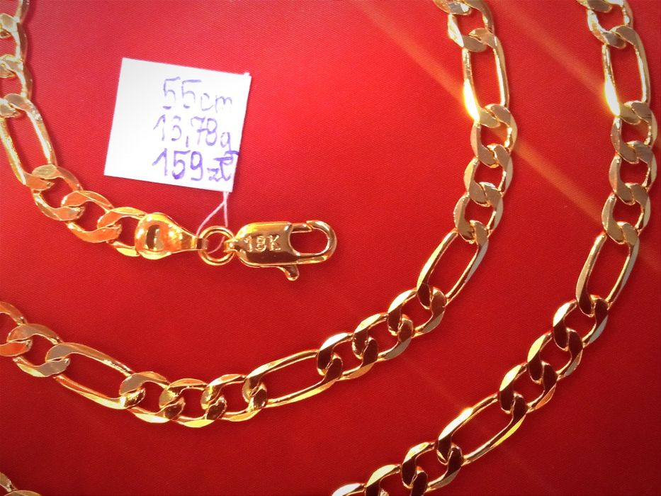 18K Grawer Pozłacany jak Złoty Łańcuszek Naszyjnik Figaro 55cm 6mm