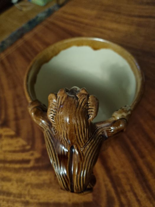 Vintage ceramiczny dzbanek kufel na piwo z diabłem uchwyt
