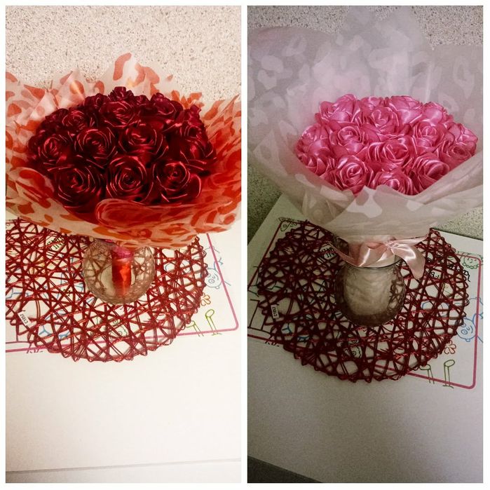 Bukiet róż z wstążki satynowej