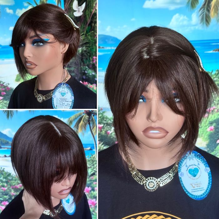 Натуральный парик кожа шёлк славянка русые волосы боб каре с чёлкой