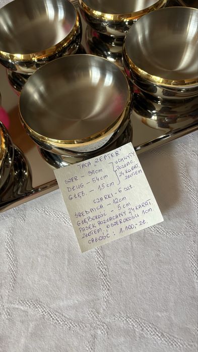 pozłacane nowe czarki + taca zepter