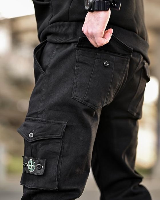 Чорні міські теплі чоловічі зимові штани джогери stone fit black