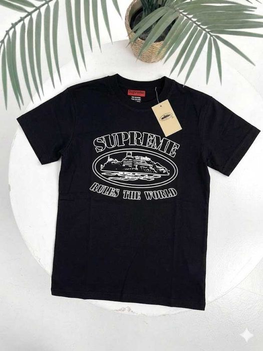 Черная / Белая | Новая Футболка Corteiz x Supreme | XS-XXL