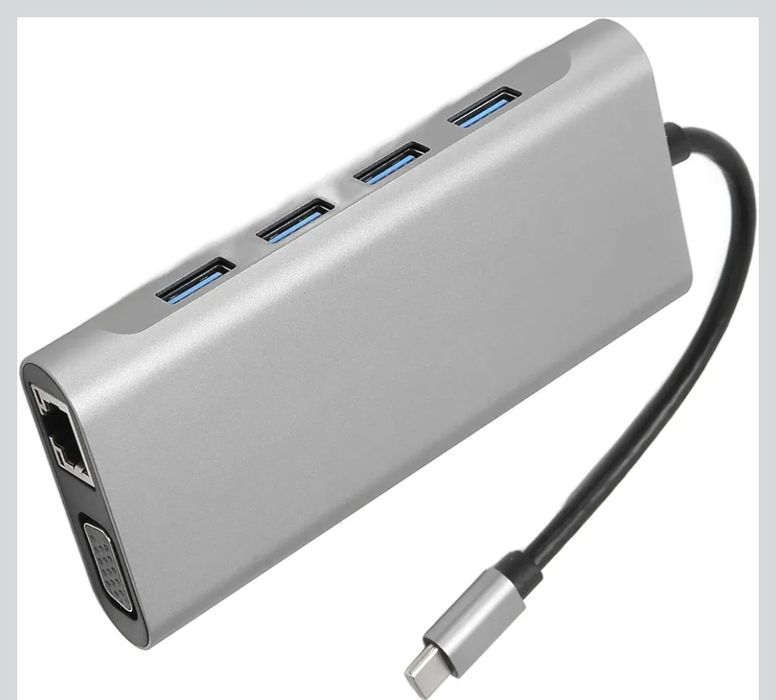 Hub USB 11w1 3.0 HDMI 4K VGA Karta SD LAN RJ45 NOWY