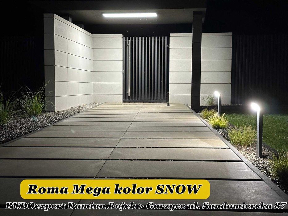 Nowoczesny bloczek XXL na ogrodzenie Joniec Roma MEGA 75 SNOW od ręki