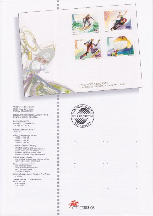 Selos CTT e sobrescrito 1.º dia desportos radicais 1997