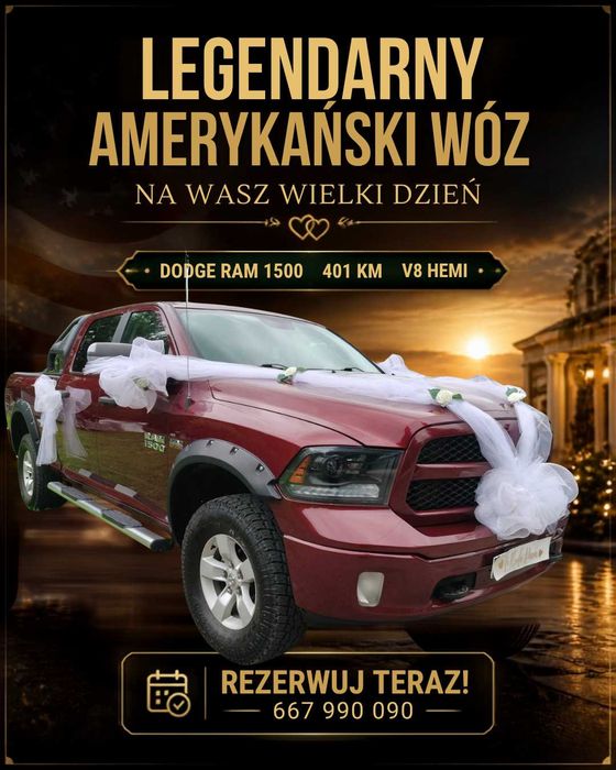 RAMEM do Ślubu LEGENDARNY Amerykański wóz – teraz do wynajęcia !
