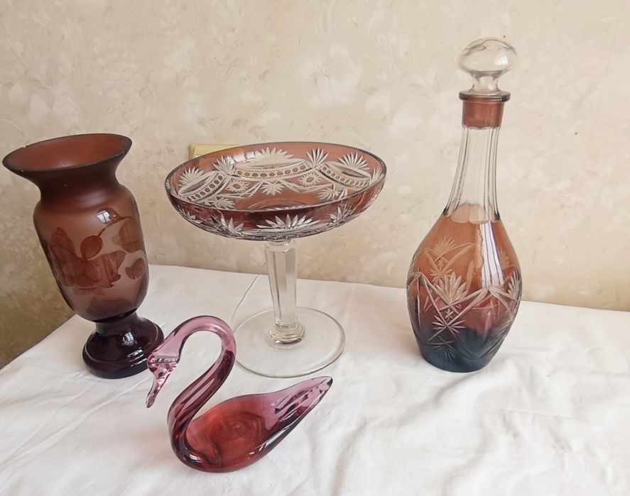 Кришталь графін Цукерниця фруктовниця бордове