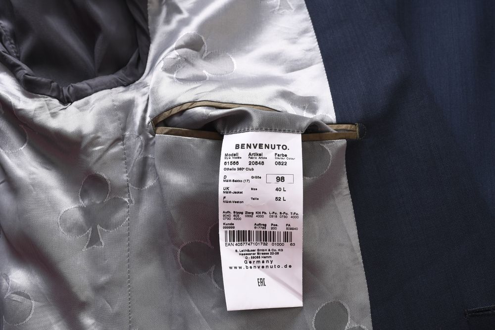 BENVENUTO Othello elegancka granatowa marynarka 43% wełna strecz r. 48