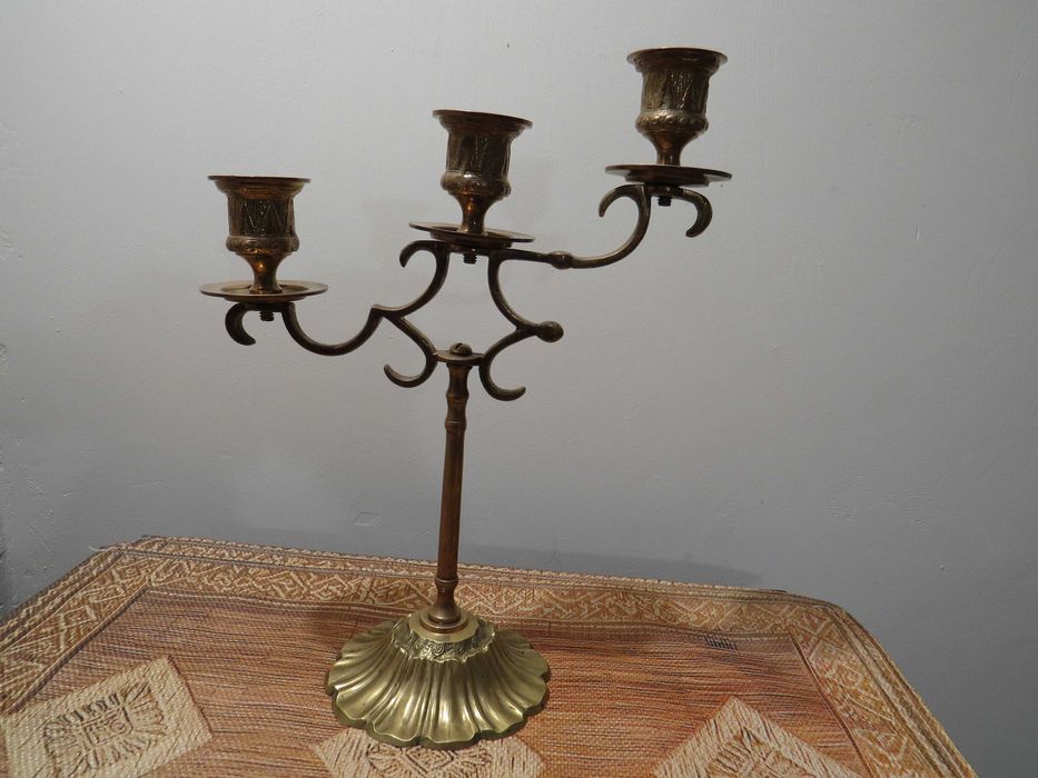 Swiecznik trójramienny mosiądz