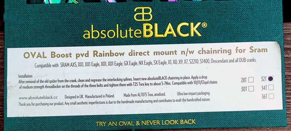 Zębatka absoluteBLACK Oval BOOST 32T DM 3mm PVD Rainbow SRAM