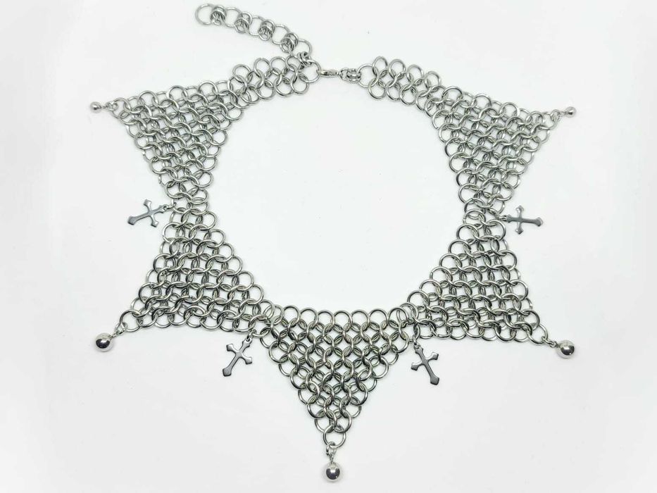 Choker stal chirurgiczna chainmail krzyże Gotycki naszyjnik  medieval