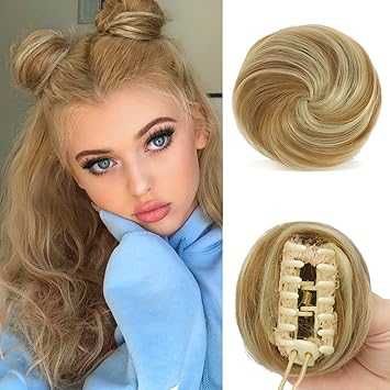 SOFEIYAN sztuczne włosy 2 szt kok jasny blond z psemkami na klamrach